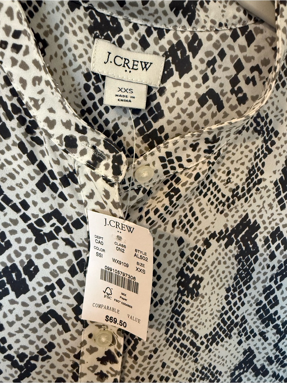 NEW J. Crew Snakeskin Button-Up Blouse - Size XXS - Picture 6 of 8